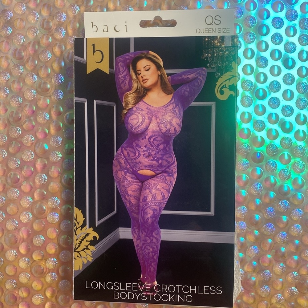 Baci longsleeve body stocking lingerie lace jumpsuit, plus queen size - Picture 9 of 14